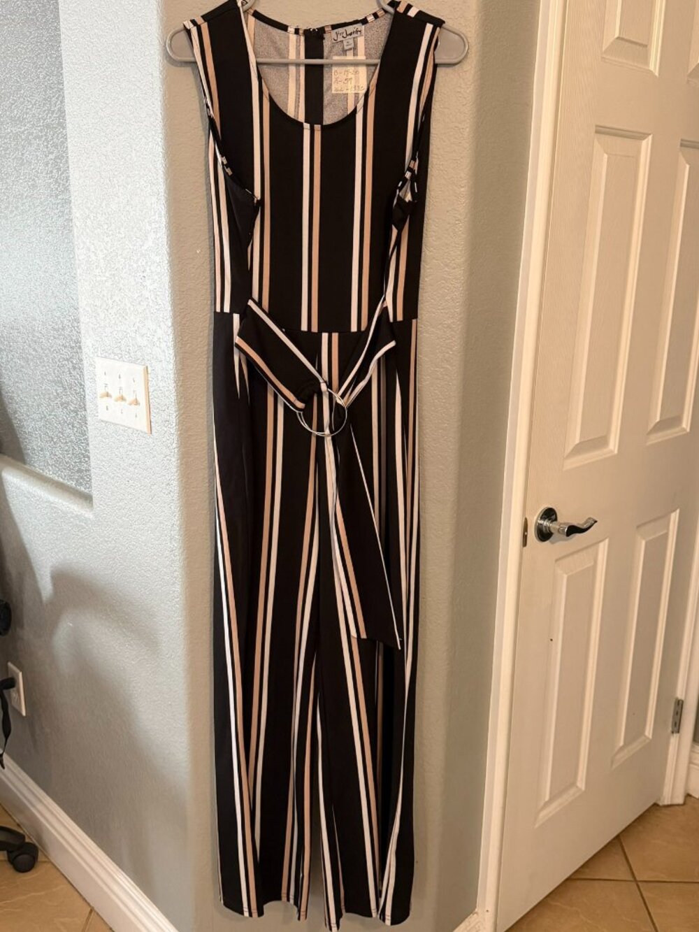 For Justify Striped Jumpsuit XL Black White Wide Leg Belted